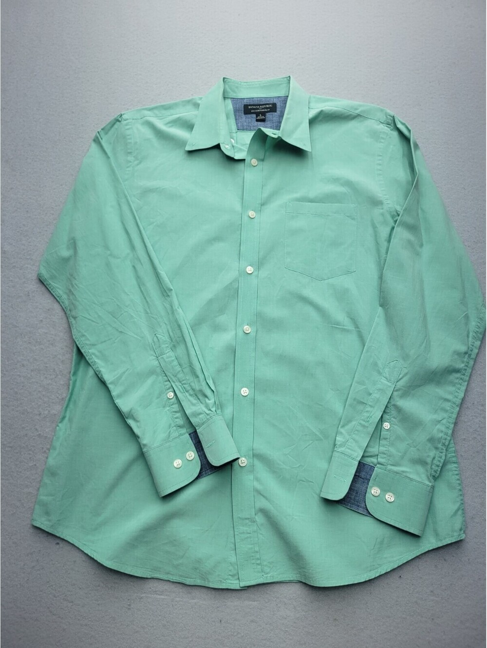 Banana Republic Men's Button-Up Large Green 100% Cotton Long Sleeve Bangladesh